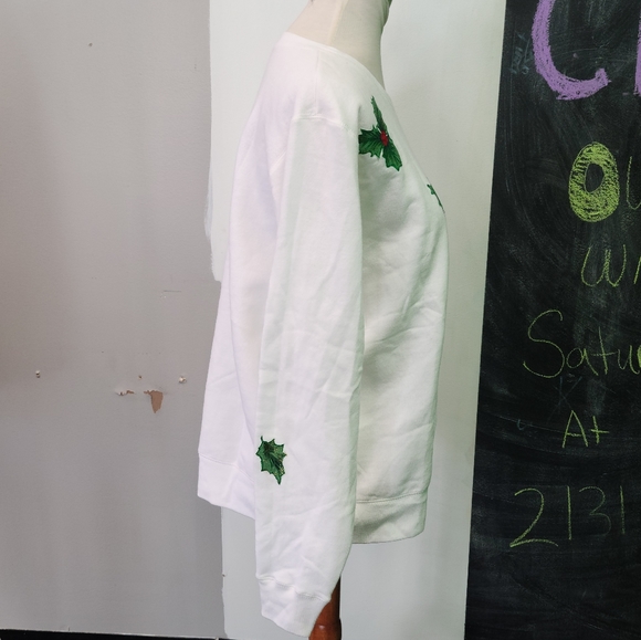 Christmas Poinsettias and Holly Berries Sweatshirt - Picture 2 of 6